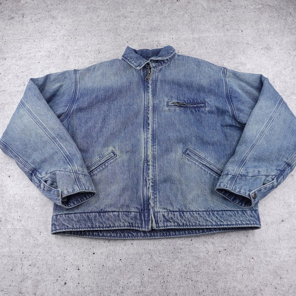 Elwood Petrol Blue Denim Jacket Flannel Lined Workwear Trucker Mens Small New